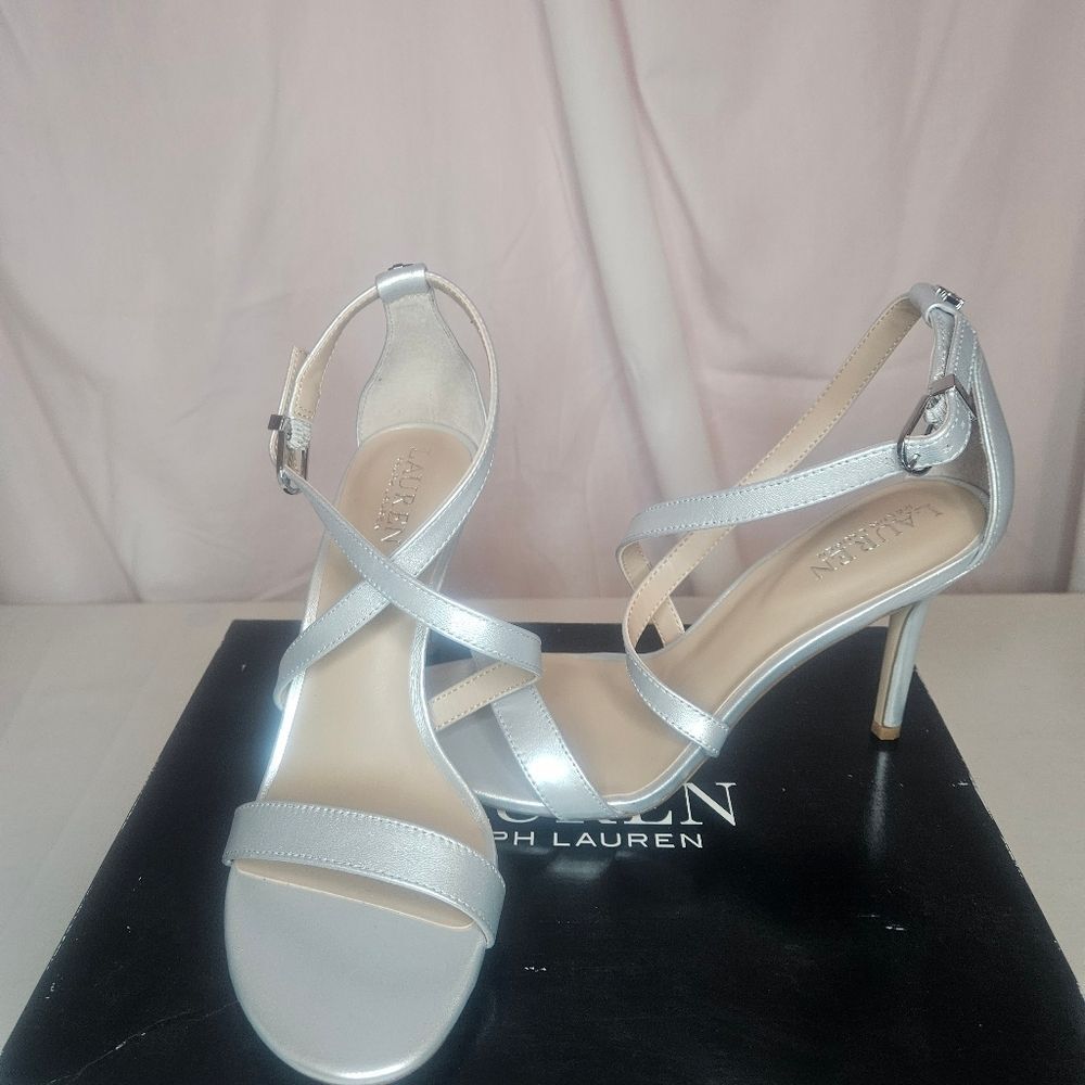 Lauren Ralph Lauren Gabriele Dress Sandals - Bright Silver - 9 Retail $125 - NIB